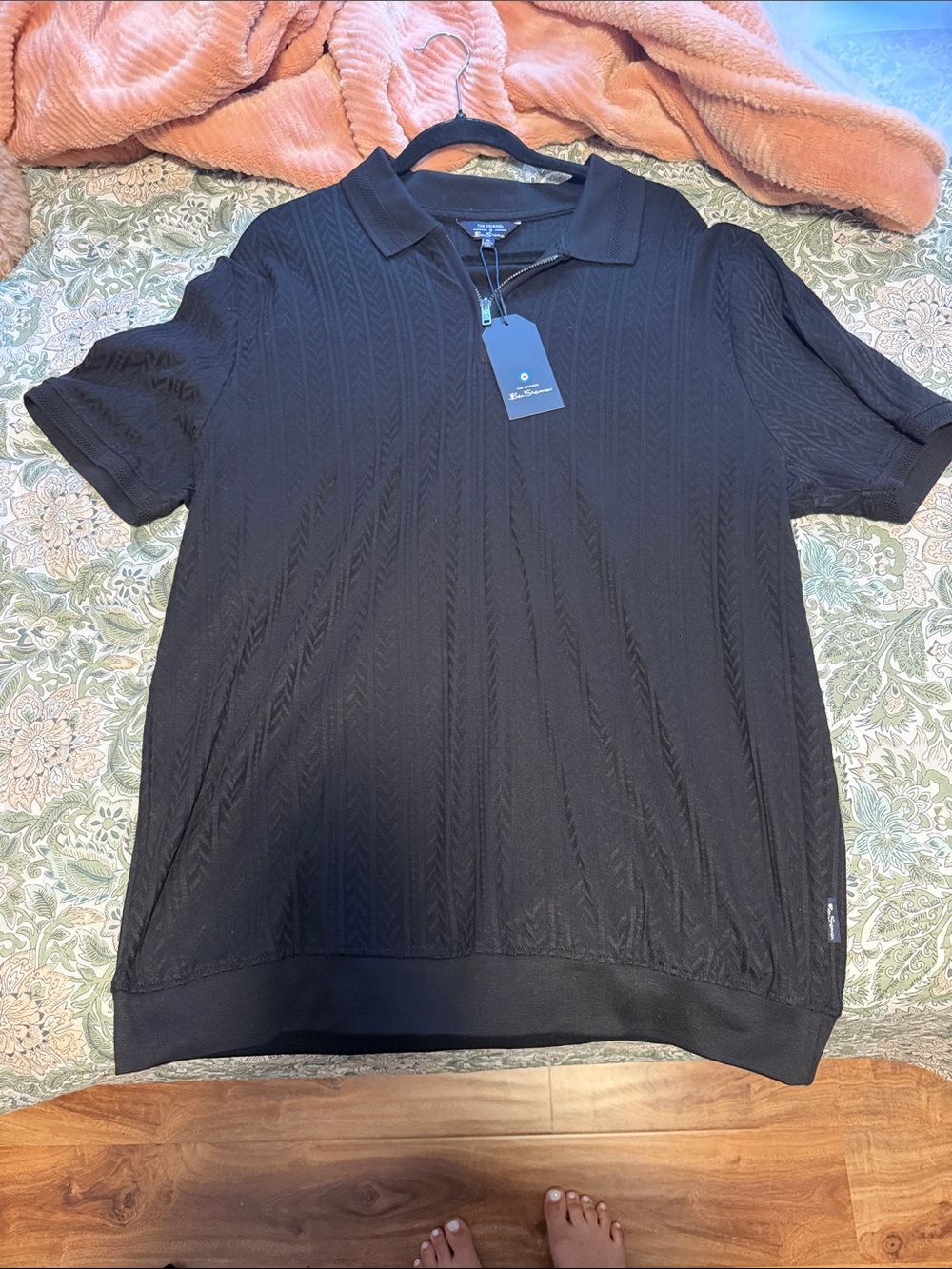 Ben Sherman Black Textured Short-Sleeve Polo